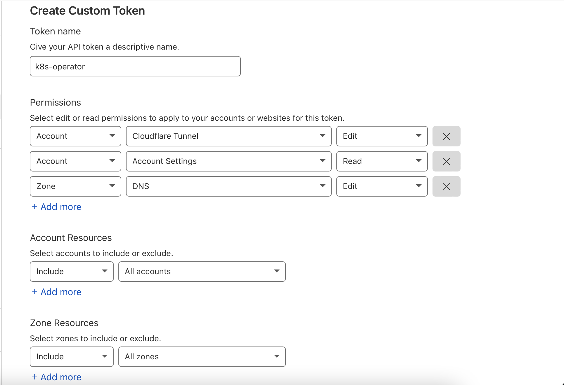 Sample API token Configuration